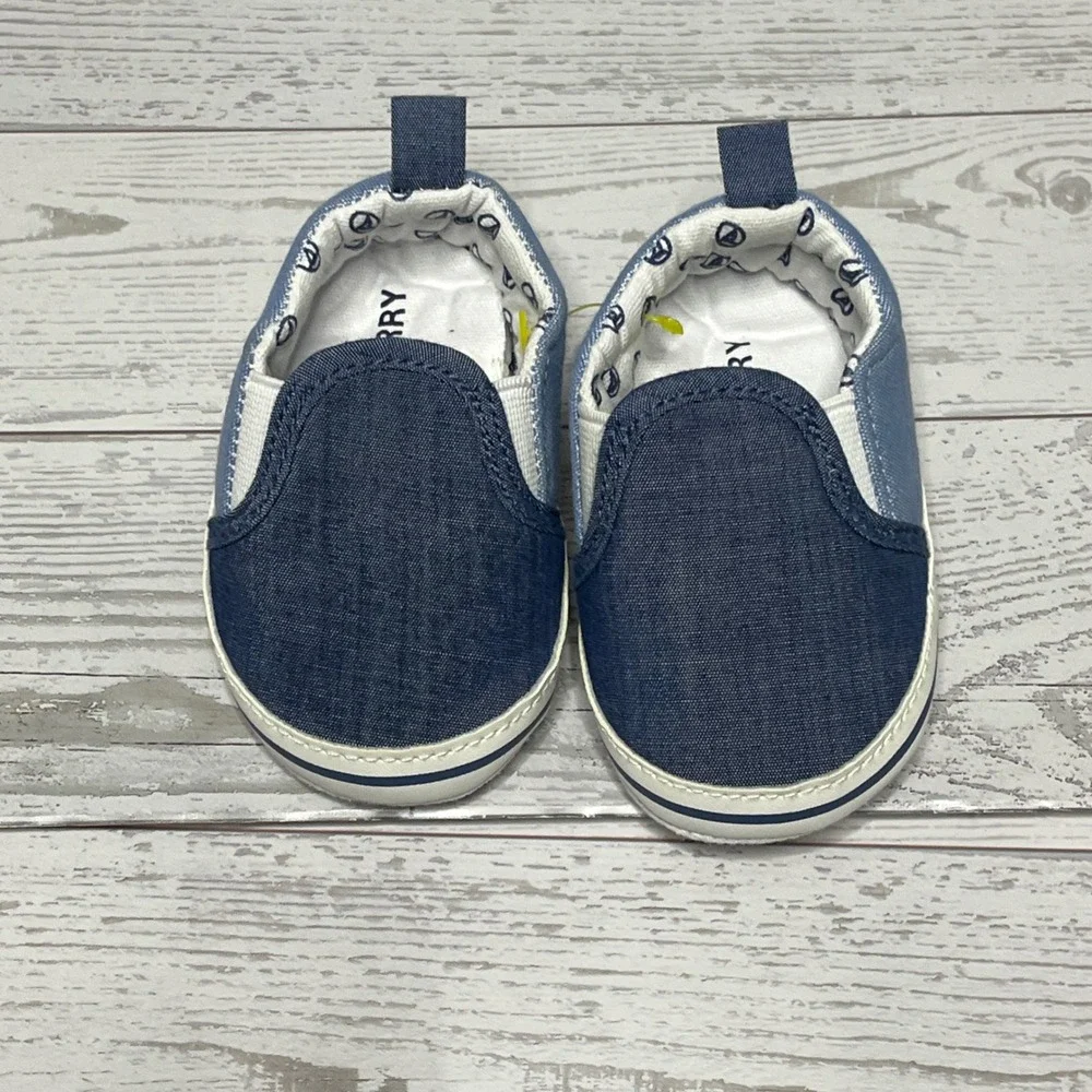 Sperry Infant Blue Denim Slip On Crib Shoes Size 2 (3-6M) Baby Shoes